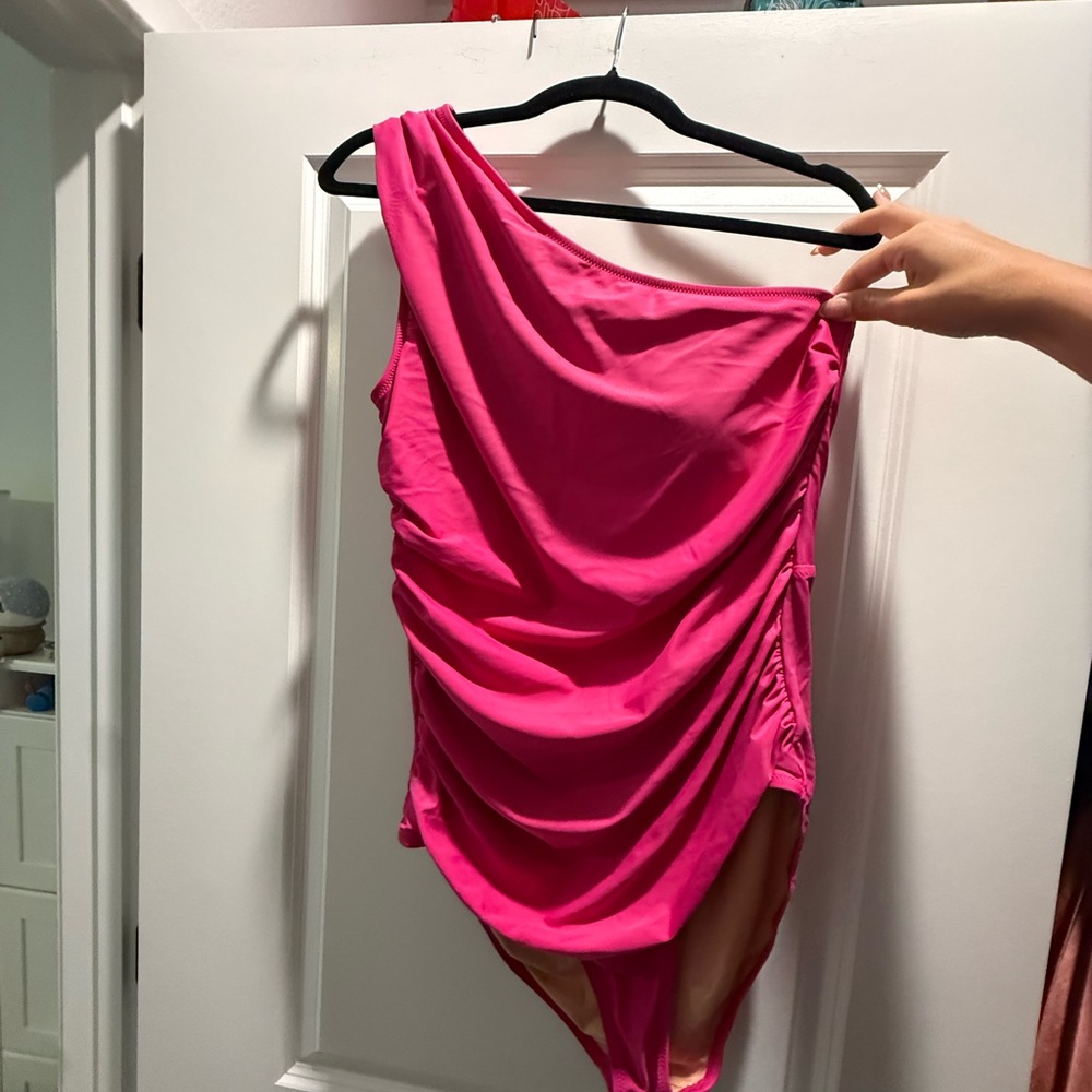 J. Crew Bright Pink One-Shoulder Bodysuit